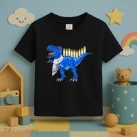 Funny Hanukah Menorasaurus T-Rex Dinosaur Toddler T-Shirt thumb 3