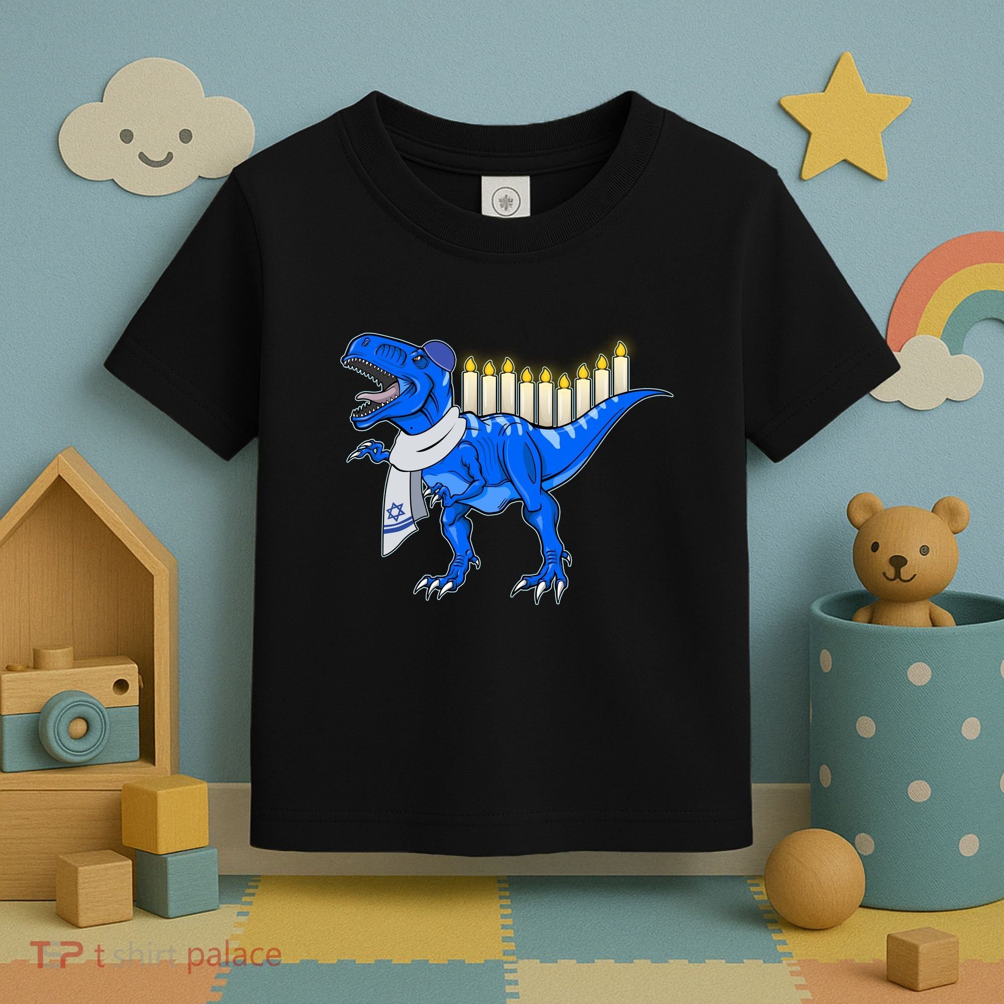 Funny Hanukah Menorasaurus T-Rex Dinosaur Toddler T-Shirt
