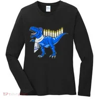 Funny Hanukah Menorasaurus T-Rex Dinosaur Women's Long Sleeve Shirt thumb 0