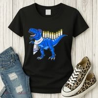Funny Hanukah Menorasaurus T-Rex Dinosaur Women's T-Shirt thumb 3