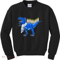 Funny Hanukah Menorasaurus T-Rex Dinosaur Kids Sweatshirt thumb 0
