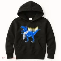 Funny Hanukah Menorasaurus T-Rex Dinosaur Kids Hoodie thumb 0