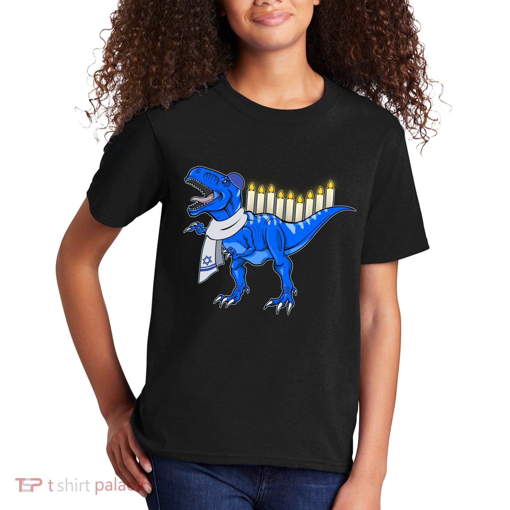 Funny Hanukah Menorasaurus T-Rex Dinosaur Kids T-Shirt