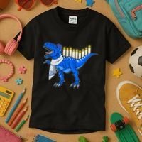 Funny Hanukah Menorasaurus T-Rex Dinosaur Kids T-Shirt thumb 3