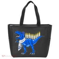 Funny Hanukah Menorasaurus T-Rex Dinosaur Tote Bag thumb 0