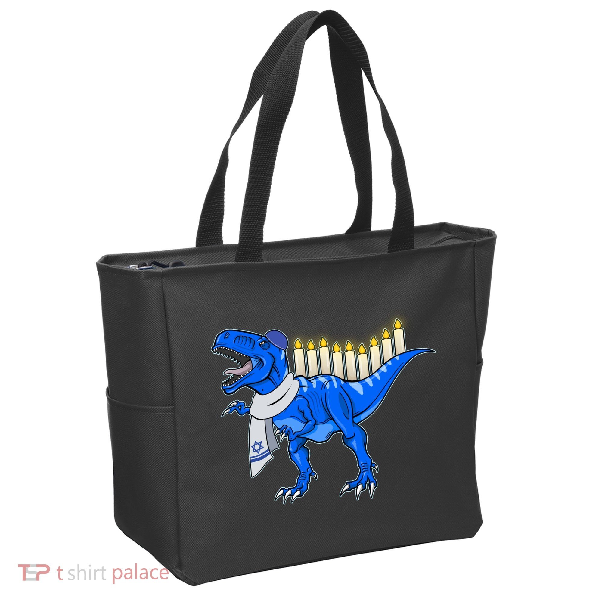Funny Hanukah Menorasaurus T-Rex Dinosaur Tote Bag