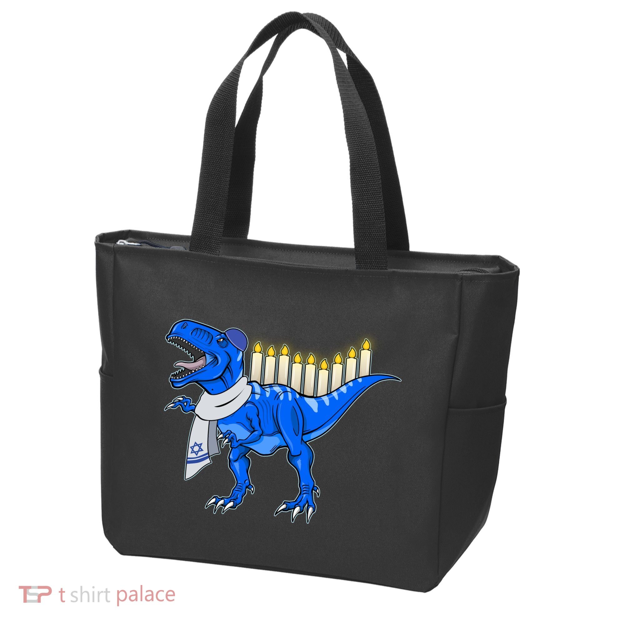 Funny Hanukah Menorasaurus T-Rex Dinosaur Tote Bag