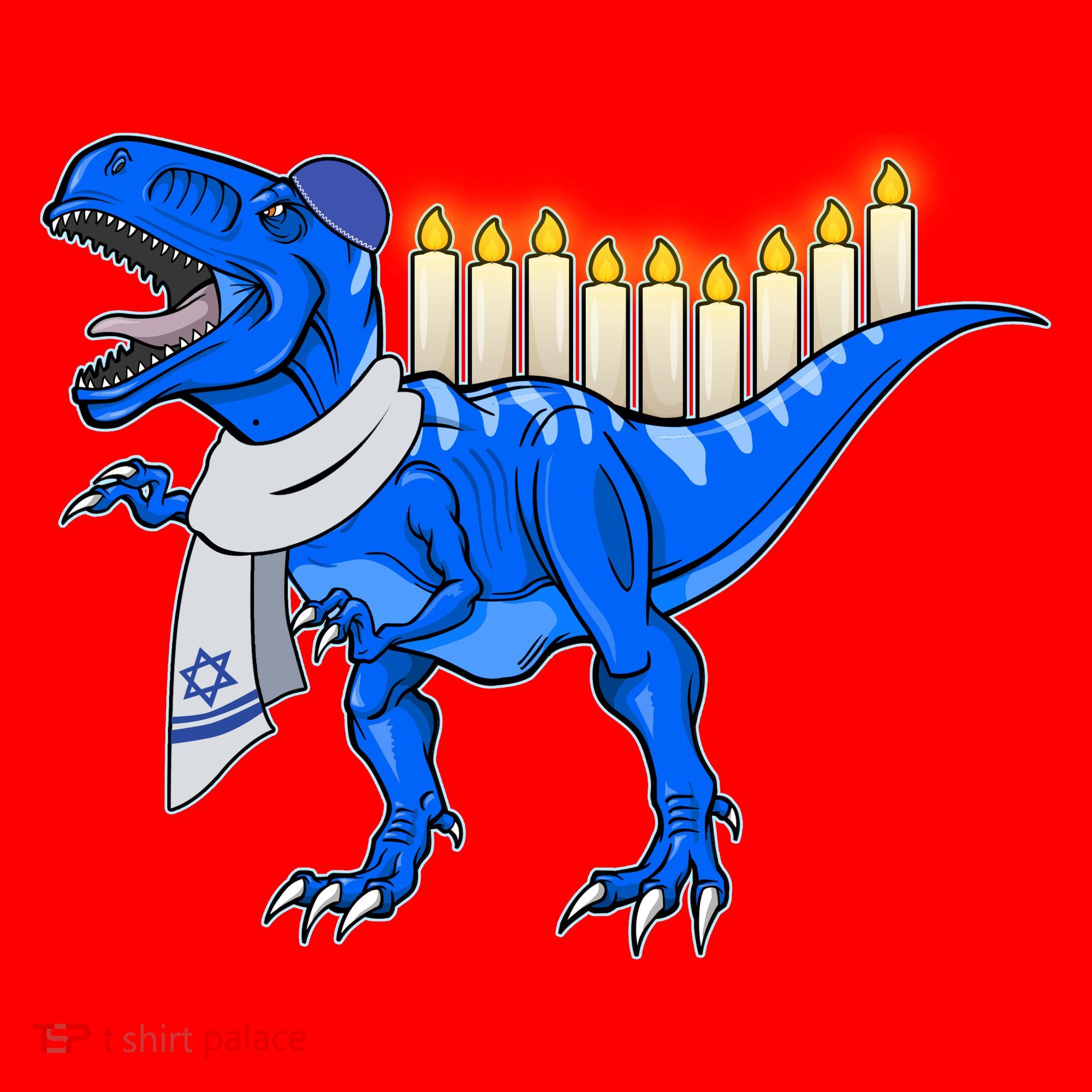 Funny Hanukah Menorasaurus T-Rex Dinosaur Santa Hat
