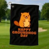 Funny Happy Groundhog Day  Golf Towel thumb 1