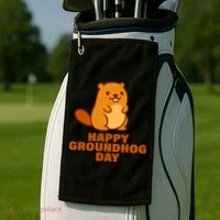 Funny Happy Groundhog Day  Golf Towel thumb 2