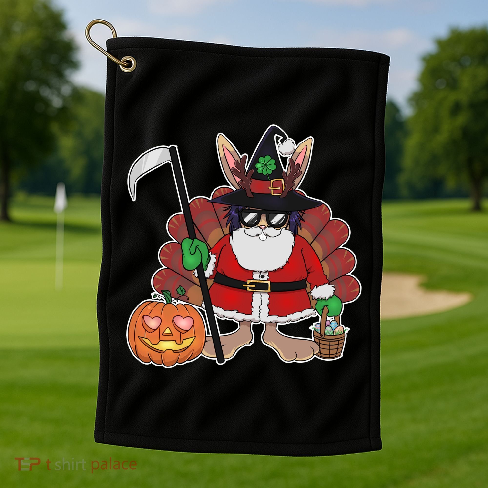 Funny Happy Merry Multiple Holiday Golf Towel