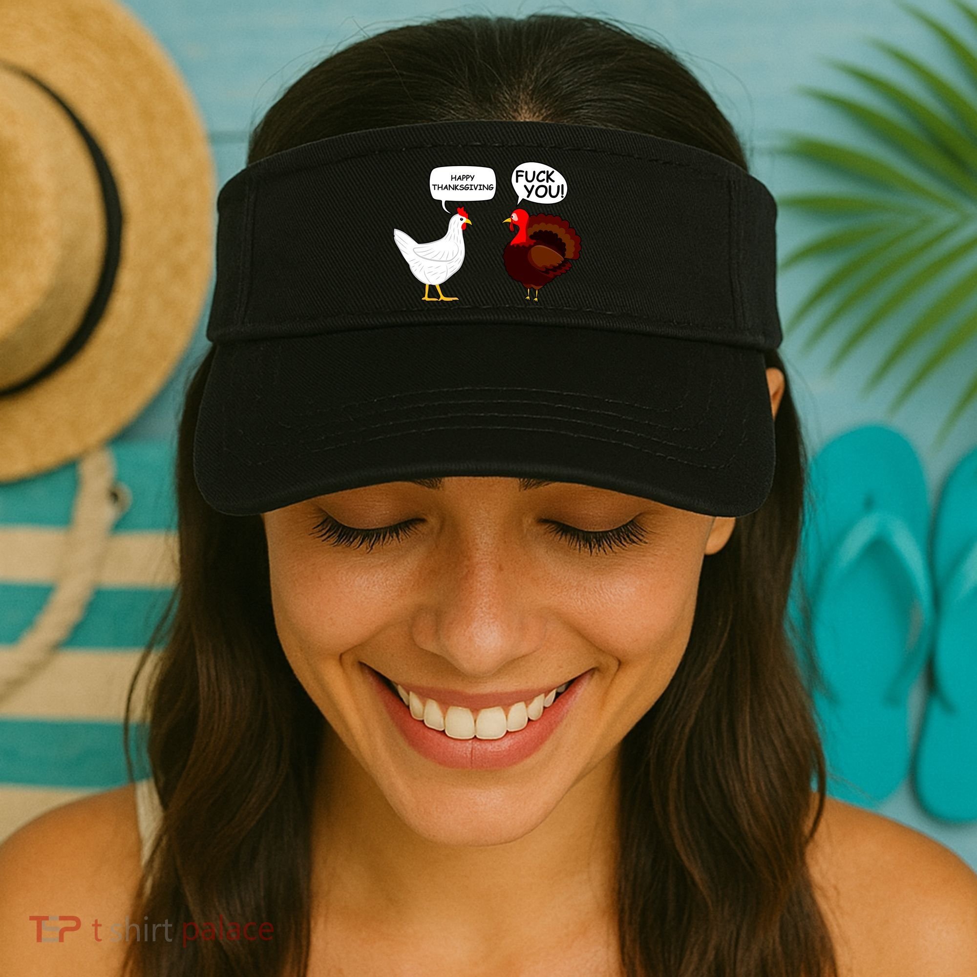 Funny Happy Thanksgiving Chicken Vs Turkey Visor