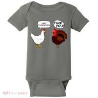 Funny Happy Thanksgiving Chicken Vs Turkey Baby Bodysuit thumb 0