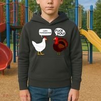 Funny Happy Thanksgiving Chicken Vs Turkey Kids Hoodie thumb 2