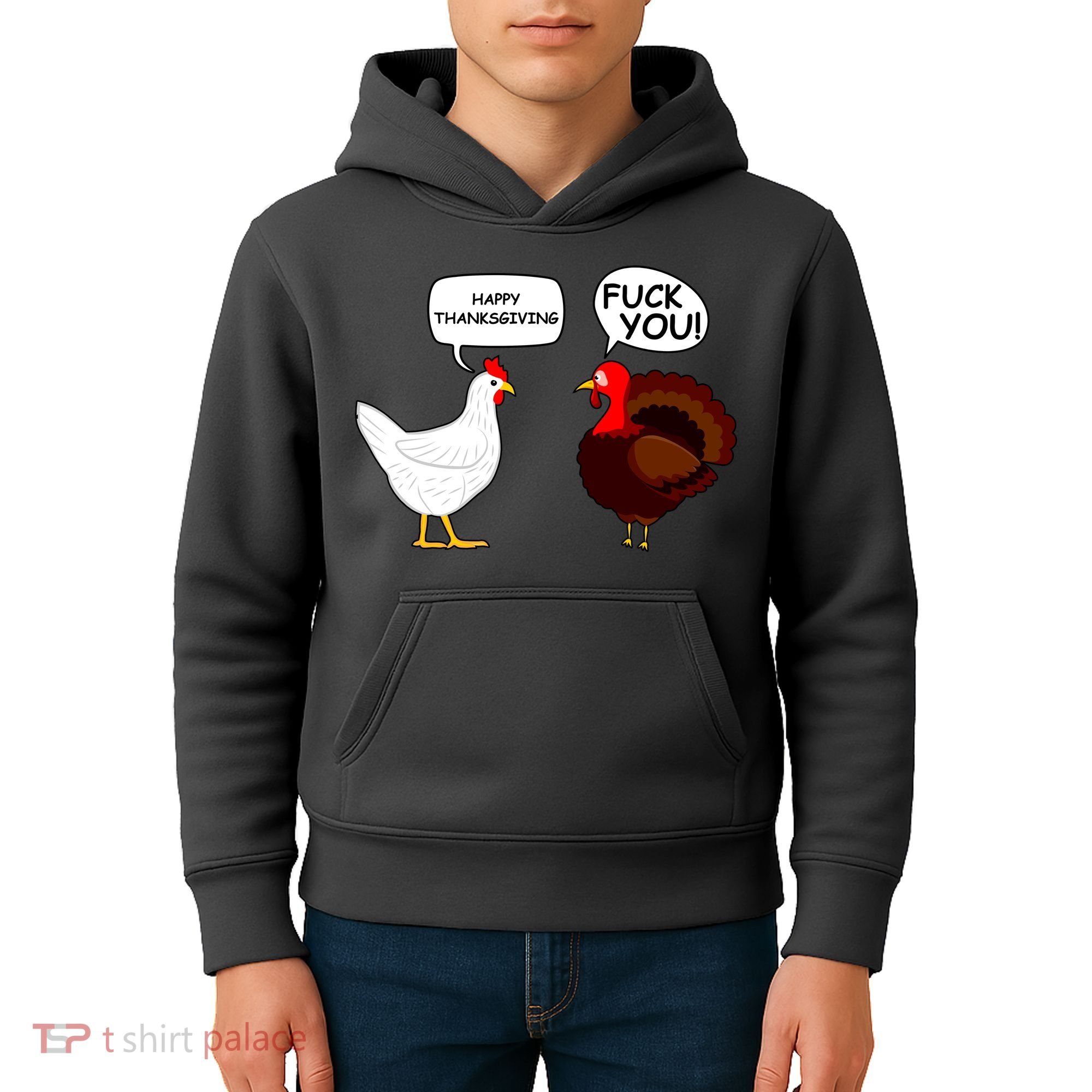 Funny Happy Thanksgiving Chicken Vs Turkey Kids Hoodie