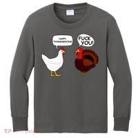 Funny Happy Thanksgiving Chicken Vs Turkey Kids Long Sleeve Shirt thumb 0