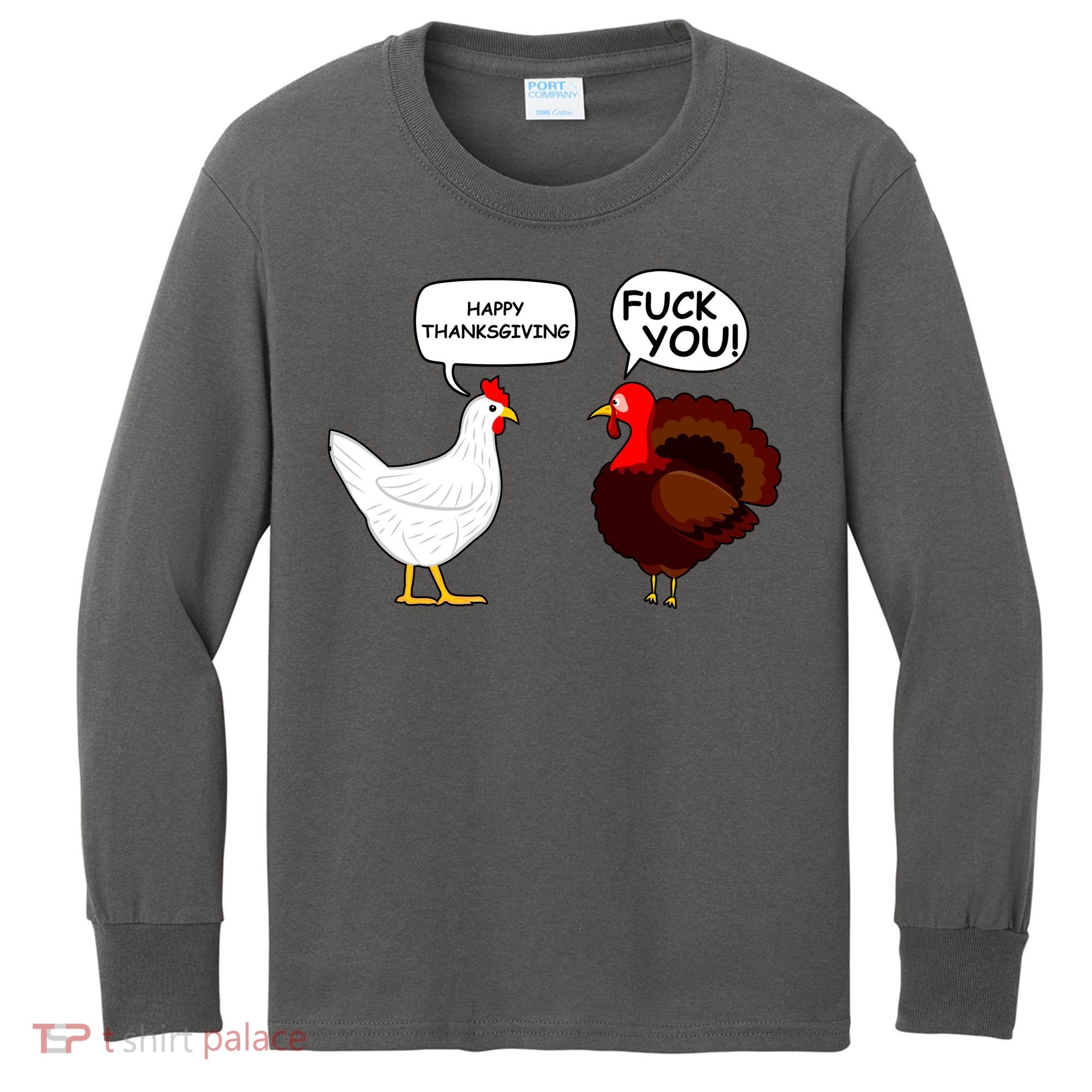 Funny Happy Thanksgiving Chicken Vs Turkey Kids Long Sleeve Shirt