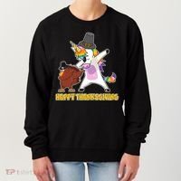 Funny Happy Thanksgiving Dabbing Turkey and Unicorn Women's Sweatshirt thumb 0