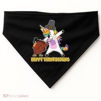 Funny Happy Thanksgiving Dabbing Turkey and Unicorn USA-Made Doggie Bandana thumb 0