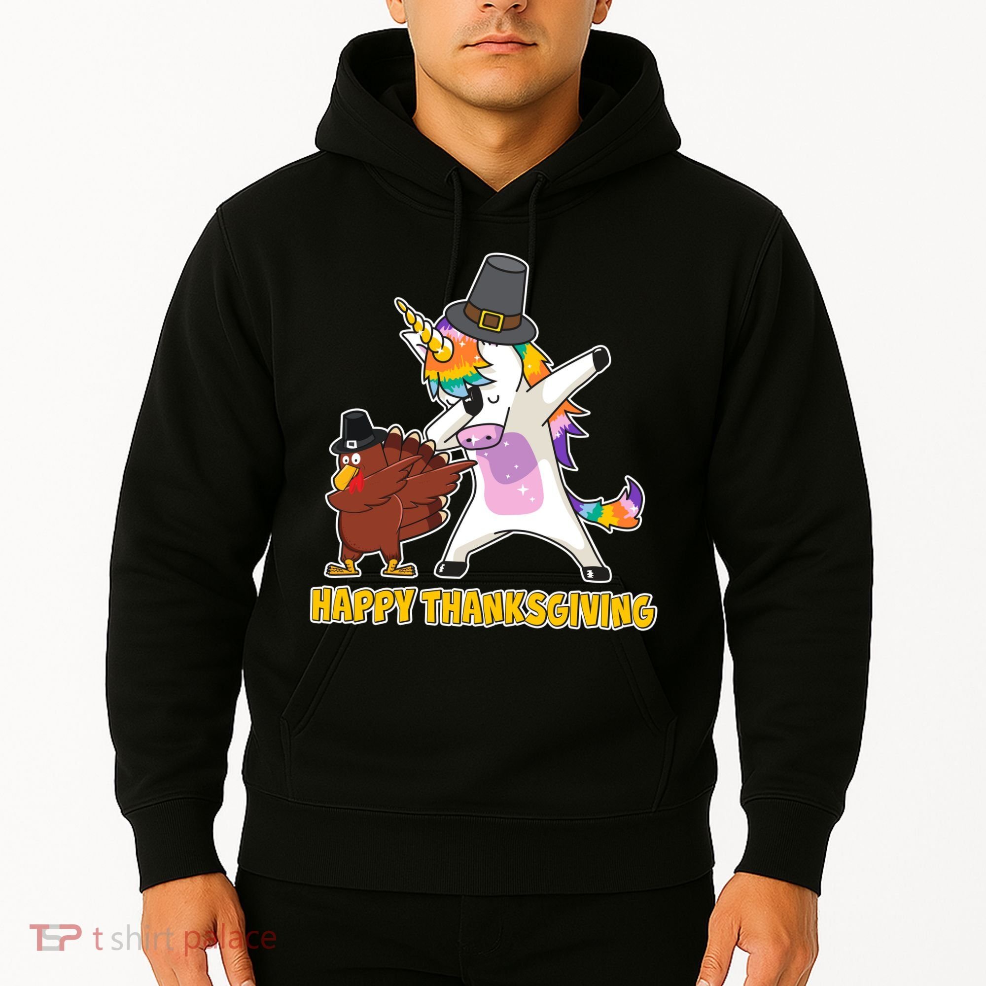 Funny Happy Thanksgiving Dabbing Turkey and Unicorn Hoodie