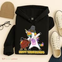 Funny Happy Thanksgiving Dabbing Turkey and Unicorn Hoodie thumb 4