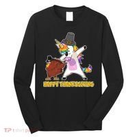 Funny Happy Thanksgiving Dabbing Turkey and Unicorn Long Sleeve Shirt thumb 0