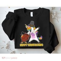 Funny Happy Thanksgiving Dabbing Turkey and Unicorn Sweatshirt thumb 2