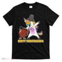 Funny Happy Thanksgiving Dabbing Turkey and Unicorn T-Shirt thumb 0
