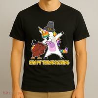 Funny Happy Thanksgiving Dabbing Turkey and Unicorn T-Shirt thumb 3