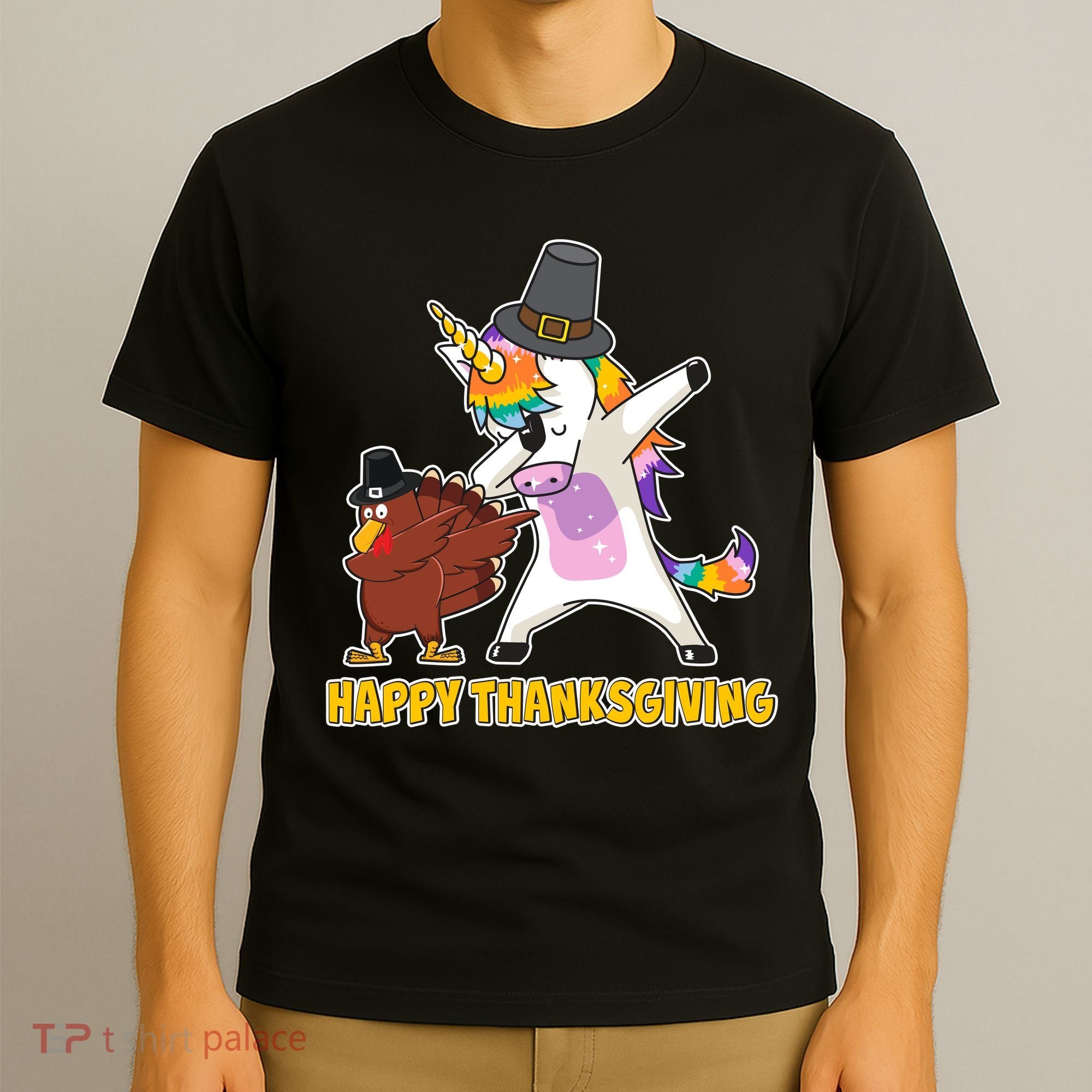 Funny Happy Thanksgiving Dabbing Turkey and Unicorn T-Shirt