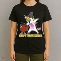 Funny Happy Thanksgiving Dabbing Turkey and Unicorn T-Shirt thumb 4