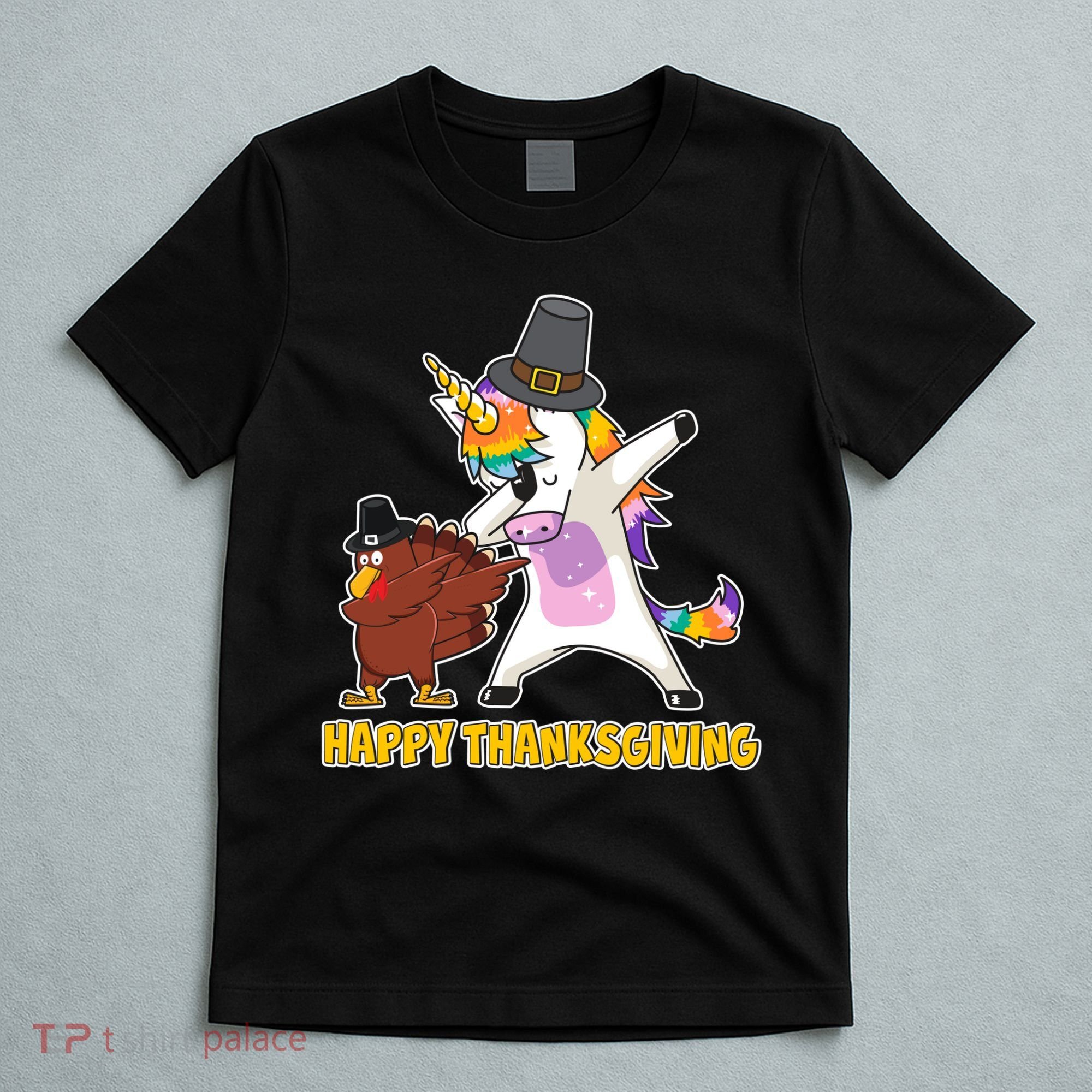 Funny Happy Thanksgiving Dabbing Turkey and Unicorn T-Shirt