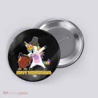 Funny Happy Thanksgiving Dabbing Turkey and Unicorn Button thumb 0