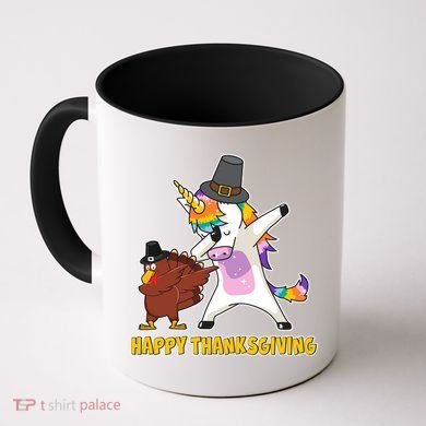 Funny Happy Thanksgiving Dabbing Turkey and Unicorn Coffee Mug