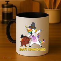 Funny Happy Thanksgiving Dabbing Turkey and Unicorn Coffee Mug thumb 4