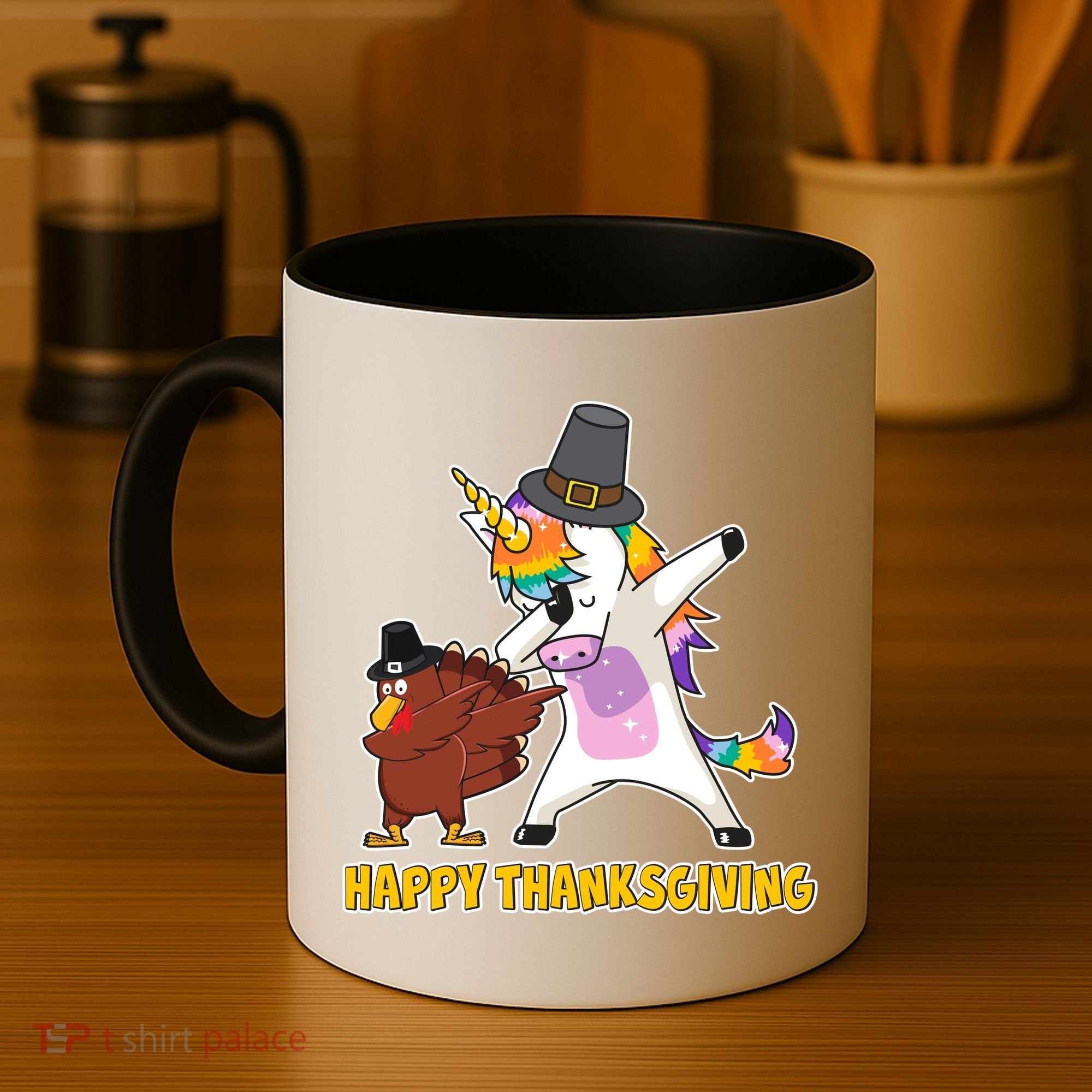 Funny Happy Thanksgiving Dabbing Turkey and Unicorn Coffee Mug