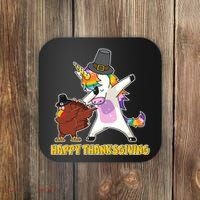 Funny Happy Thanksgiving Dabbing Turkey and Unicorn Coaster thumb 0