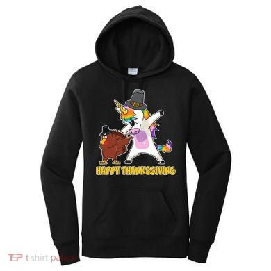 Funny Happy Thanksgiving Dabbing Turkey and Unicorn Women's Hoodie