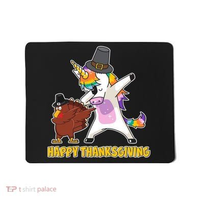 Funny Happy Thanksgiving Dabbing Turkey and Unicorn Mousepad