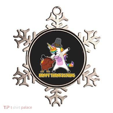 Funny Happy Thanksgiving Dabbing Turkey and Unicorn Ornament