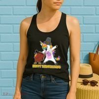 Funny Happy Thanksgiving Dabbing Turkey and Unicorn Women's Tank Top thumb 2