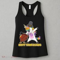 Funny Happy Thanksgiving Dabbing Turkey and Unicorn Women's Tank Top thumb 3