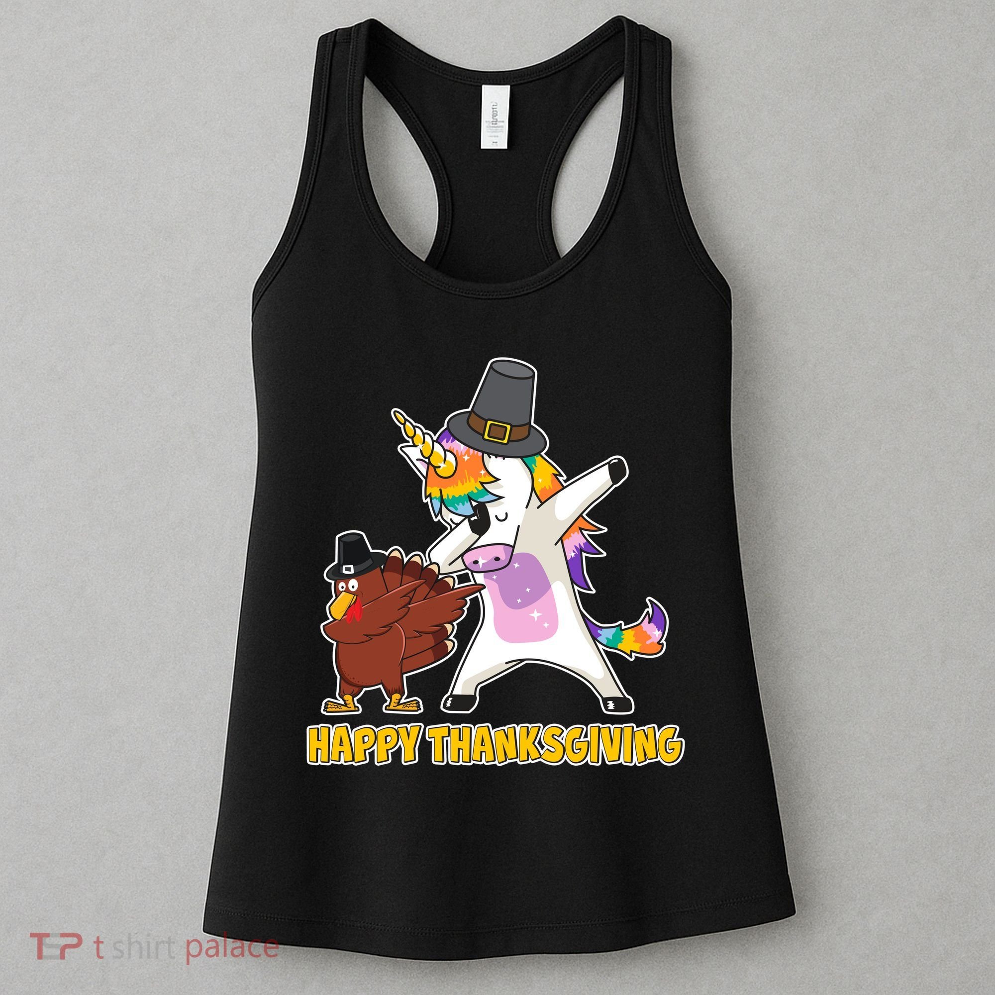 Funny Happy Thanksgiving Dabbing Turkey and Unicorn Women's Tank Top