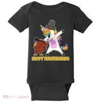 Funny Happy Thanksgiving Dabbing Turkey and Unicorn Baby Bodysuit thumb 0