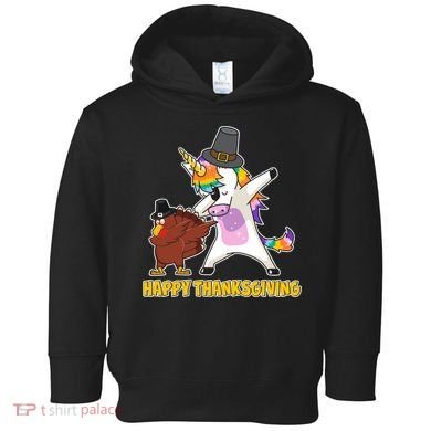Funny Happy Thanksgiving Dabbing Turkey and Unicorn Toddler Hoodie