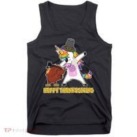 Funny Happy Thanksgiving Dabbing Turkey and Unicorn Tank Top thumb 0
