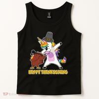 Funny Happy Thanksgiving Dabbing Turkey and Unicorn Tank Top thumb 2
