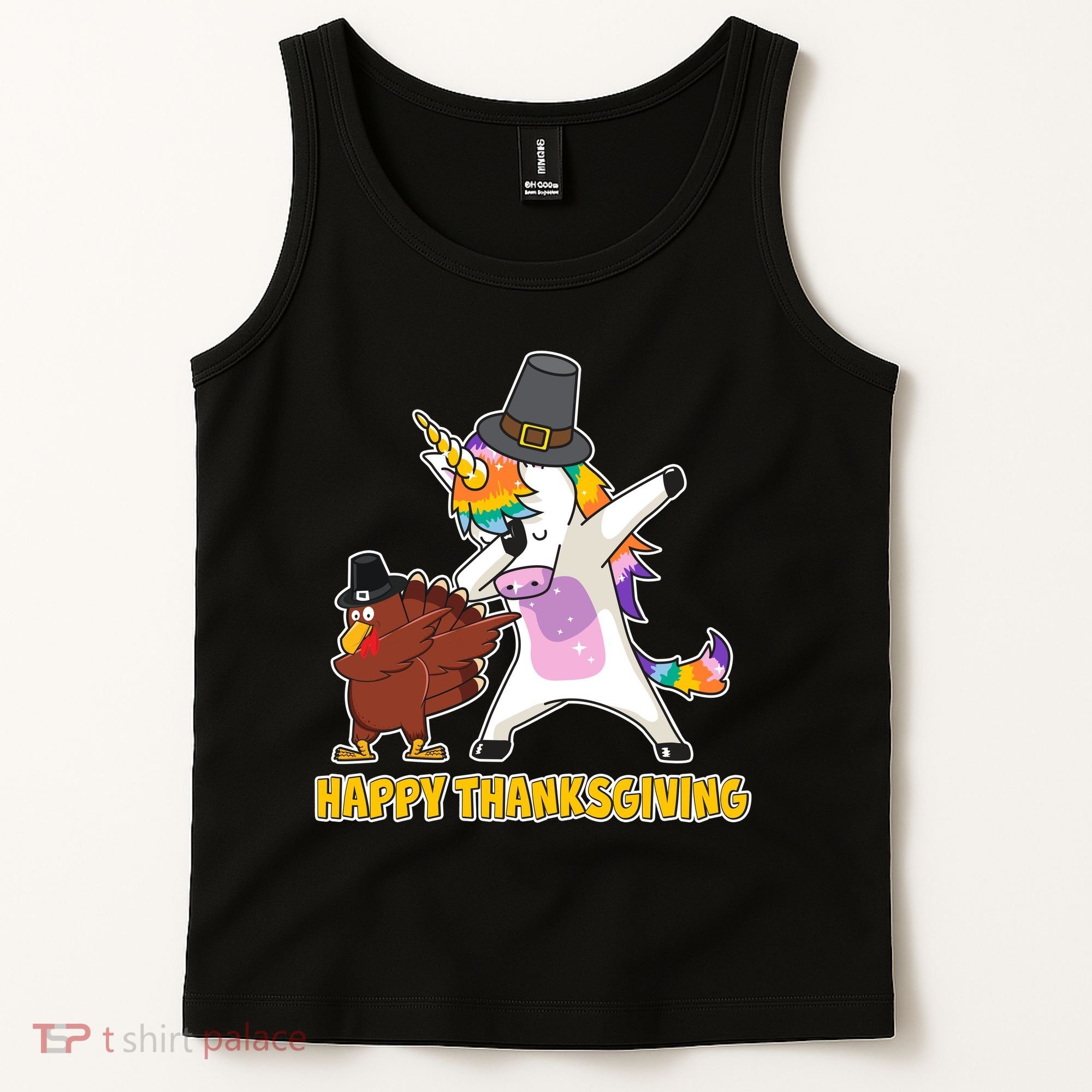 Funny Happy Thanksgiving Dabbing Turkey and Unicorn Tank Top