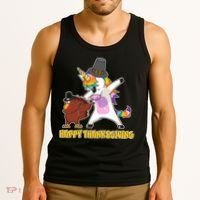 Funny Happy Thanksgiving Dabbing Turkey and Unicorn Tank Top thumb 3