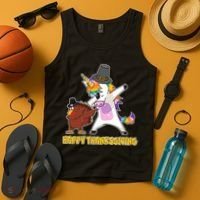 Funny Happy Thanksgiving Dabbing Turkey and Unicorn Tank Top thumb 4